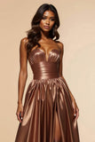 Marron A-ligne sans bretelles Corset long de bal avec fente
