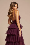 Violet A-ligne spaghetti bretelles volants Tulle longue robe de bal avec fente