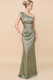 Robe de demoiselle d’honneur froncée en eucalyptus à une épaule