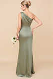 Robe de demoiselle d’honneur froncée en eucalyptus à une épaule
