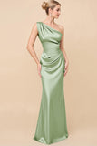 Robe de demoiselle d’honneur froncée en eucalyptus à une épaule