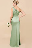 Robe de demoiselle d’honneur froncée en eucalyptus à une épaule
