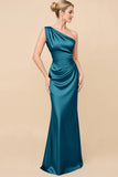 Robe de demoiselle d’honneur froncée en eucalyptus à une épaule