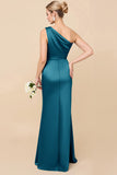 Robe de demoiselle d’honneur froncée en eucalyptus à une épaule