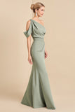 Matcha One Shoulder Sirène Robe de demoiselle d’honneur longue en satin