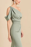 Matcha One Shoulder Sirène Robe de demoiselle d’honneur longue en satin