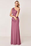Vintage Mauve fourreau une épaule froncé longue robe de demoiselle d’honneur