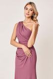 Vintage Mauve fourreau une épaule froncé longue robe de demoiselle d’honneur