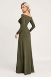 Olive Ruched Off The Shoulder Robe de demoiselle d’honneur longue à manches longues
