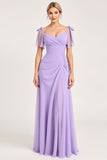 Robe de demoiselle d’honneur longue en mousseline de soie lilas avec fente