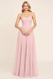 Mousseline de soie rose bonbon Une ligne spaghetti bretelles Robe longue de demoiselle d’honneur