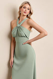 Matcha mousseline de soie dos nu longue robe de demoiselle d’honneur avec fente