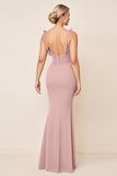 Dusty Rose Spaghetti Bretelles Froncé Longue Robe de demoiselle d’honneur avec fente