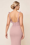 Dusty Rose Spaghetti Bretelles Froncé Longue Robe de demoiselle d’honneur avec fente