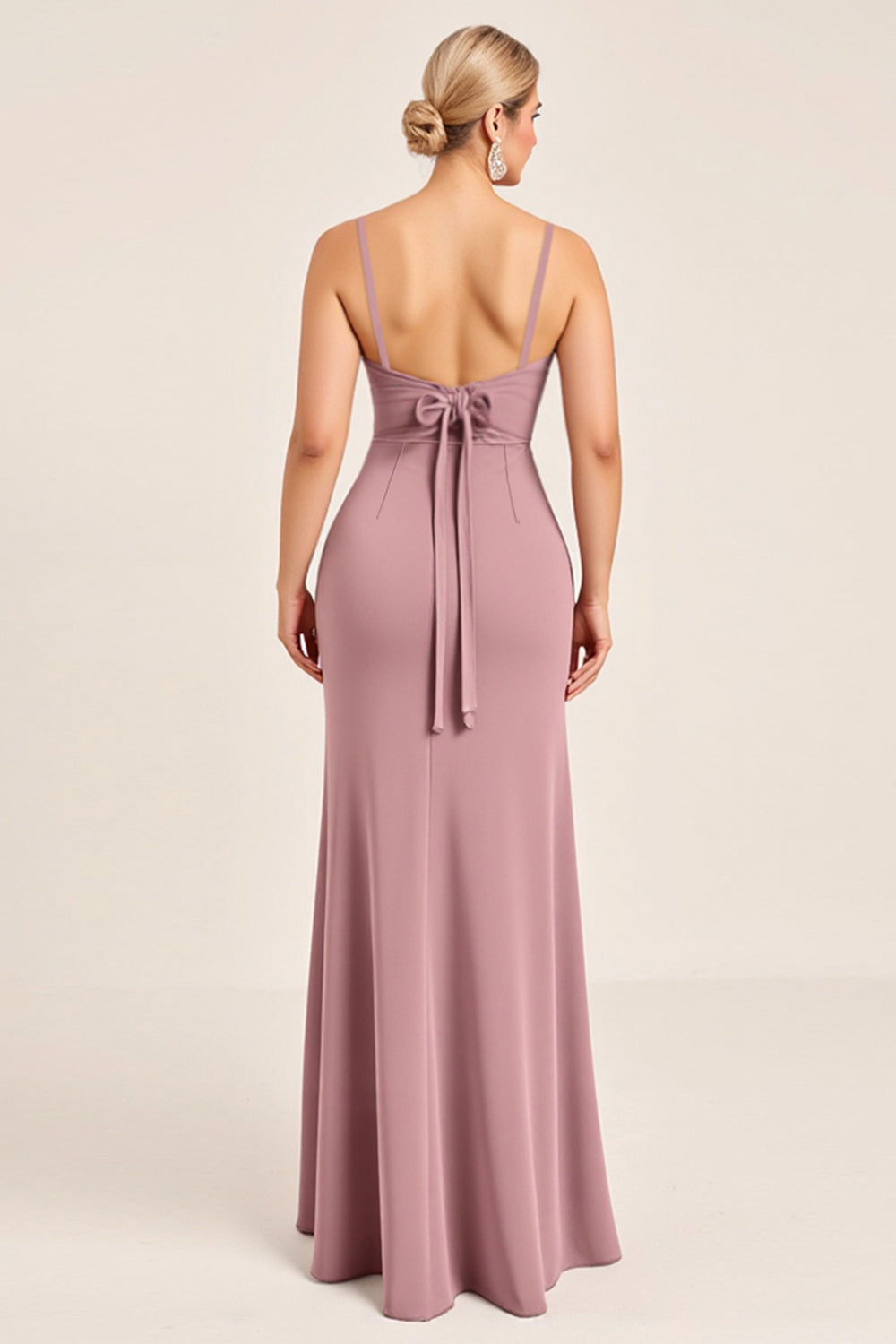 Vintage Mauve fourreau spaghetti bretelles froncé longue robe de demoiselle d’honneur avec fente