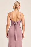 Vintage Mauve fourreau spaghetti bretelles froncé longue robe de demoiselle d’honneur avec fente