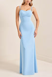 Bleu ciel fourreau spaghetti bretelles satin longue robe de demoiselle d’honneur