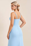 Bleu ciel fourreau spaghetti bretelles satin longue robe de demoiselle d’honneur