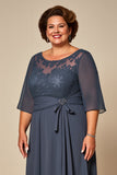 Robe de mère de mariée en mousseline de soie sergé de plus grande taille avec demi-manches