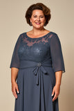 Robe de mère de mariée en mousseline de soie sergé de plus grande taille avec demi-manches