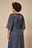 Robe de mère de mariée en mousseline de soie sergé de plus grande taille avec demi-manches