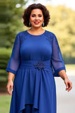Bleu royal 2 pièces en mousseline de soie grande taille Mère de la mariée Pantalons à manches 3/4