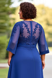 Bleu royal 2 pièces en mousseline de soie grande taille Mère de la mariée Pantalons à manches 3/4