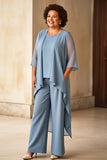 Mousseline de soie bleu poussiéreux grande taille mère de la mariée tailleurs-pantalons