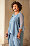 Mousseline de soie bleu poussiéreux grande taille mère de la mariée tailleurs-pantalons