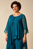 Mousseline de soie paon col rond grande taille mère de la mariée tailleurs-pantalon