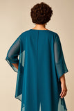 Mousseline de soie paon col rond grande taille mère de la mariée tailleurs-pantalon
