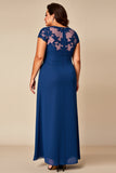Bleu Une Ligne En Mousseline De Soie Grande Taille Mère De La Mariée Robe Avec Appliques