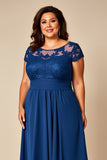 Bleu Une Ligne En Mousseline De Soie Grande Taille Mère De La Mariée Robe Avec Appliques
