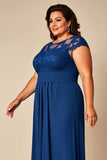 Bleu Une Ligne En Mousseline De Soie Grande Taille Mère De La Mariée Robe Avec Appliques
