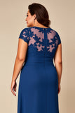 Bleu Une Ligne En Mousseline De Soie Grande Taille Mère De La Mariée Robe Avec Appliques