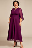 Mousseline de soie Une ligne Violet Thé Longueur Plus Taille Mère De La Robe De La Mariée