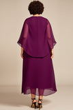 Mousseline de soie Une ligne Violet Thé Longueur Plus Taille Mère De La Robe De La Mariée