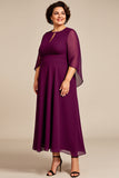Mousseline de soie Une ligne Violet Thé Longueur Plus Taille Mère De La Robe De La Mariée