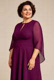 Mousseline de soie Une ligne Violet Thé Longueur Plus Taille Mère De La Robe De La Mariée
