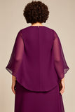 Mousseline de soie Une ligne Violet Thé Longueur Plus Taille Mère De La Robe De La Mariée