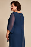 Mousseline de soie marine col rond grande taille mère de la mariée tailleurs-pantalon