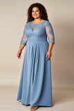 Grande taille Bleu poussiéreux Une ligne appliquée longue mère de la robe de mariée