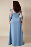 Grande taille Bleu poussiéreux Une ligne appliquée longue mère de la robe de mariée