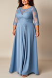 Grande taille Bleu poussiéreux Une ligne appliquée longue mère de la robe de mariée