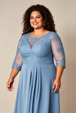 Grande taille Bleu poussiéreux Une ligne appliquée longue mère de la robe de mariée