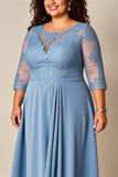 Grande taille Bleu poussiéreux Une ligne appliquée longue mère de la robe de mariée