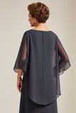 Robe de mère de la mariée en mousseline de soie gris acier col rond grande taille