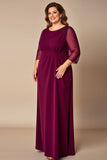 Robe en mousseline de soie bordeaux grande taille mère de la mariée avec manches 3/4
