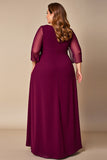 Robe en mousseline de soie bordeaux grande taille mère de la mariée avec manches 3/4