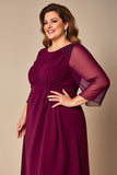 Robe en mousseline de soie bordeaux grande taille mère de la mariée avec manches 3/4